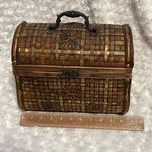 Three Hands hand crafted wooden “basket” with handle.